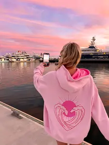 Bubblegum Pink Ocean Heart Stitched Hoodie