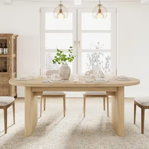 70.8 Inch Natural Oak Oval Dining Table for 6-8 People,Long Large Kitchen Table with Thick Sturdy Wooden Base,Farmhouse Dining Room Table for Kitchen,Living Room,Office