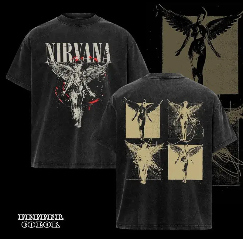 Vintage Nirvana in Utero Album 2 Sided Nirvana Rock Band Retro Music T-Shirt, Gift for Women for Men, Casual Top Unisex