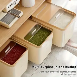 Large Capacity Sealed Grain and Rice Storage Bucket with Measuring Cup, Moisture-Proof Flip Lid, Durable Plastic, Multi-Purpose Kitchen Container