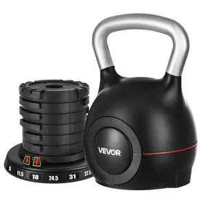 VEVOR Kettlebell, Adjustable Kettlebell with 7 Weight Levels (5, 11.5, 18, 24.5, 31, 37.5, 44 lbs), Die-Cast Aluminum and ABS Material, for Grip Strength Training, Full-body Workout & Cross-Training