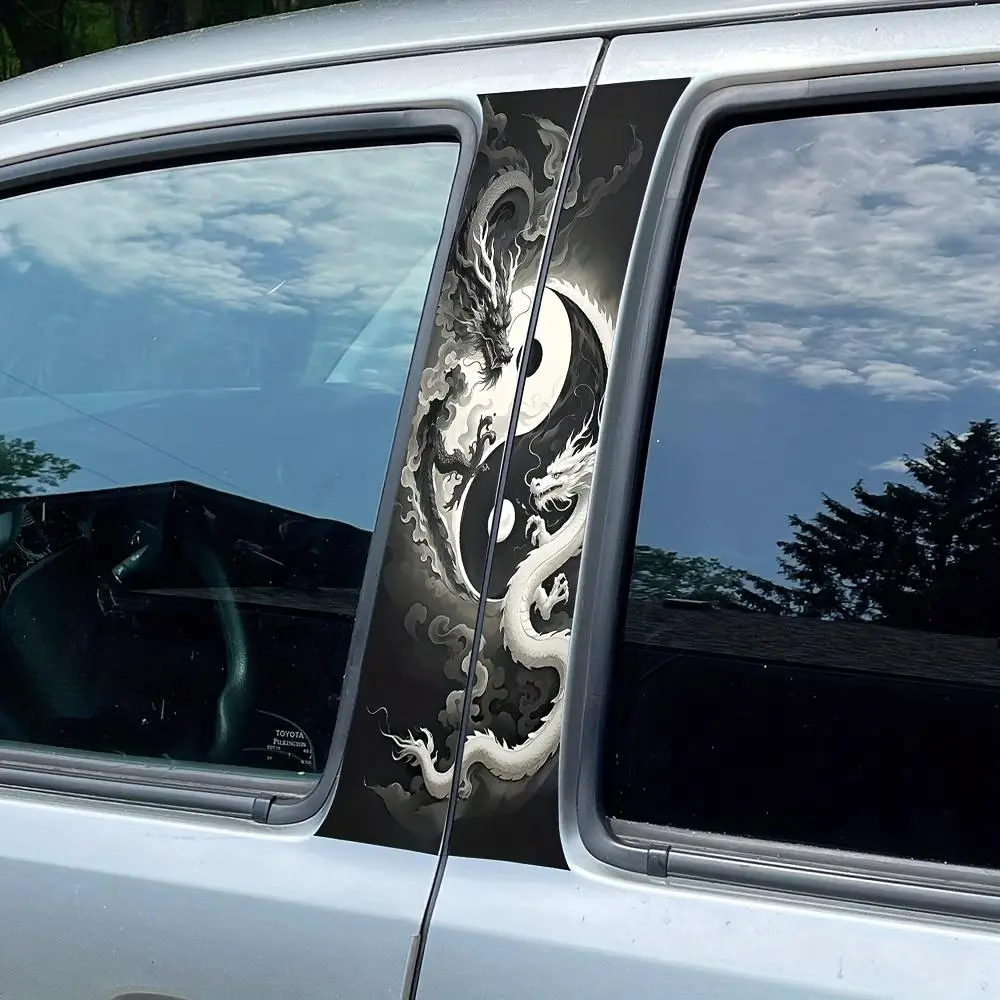 Yin Yang Dragon Pattern Car Sticker, Truck Car Decal, Car B-pillar Decorative Sticker, Car Exterior Decoration Accessories, Vehicle Exterior Decoration for Car, Truck, Motorcycle, Automotive Decoration, Decal For Cars, Stickers For Cars