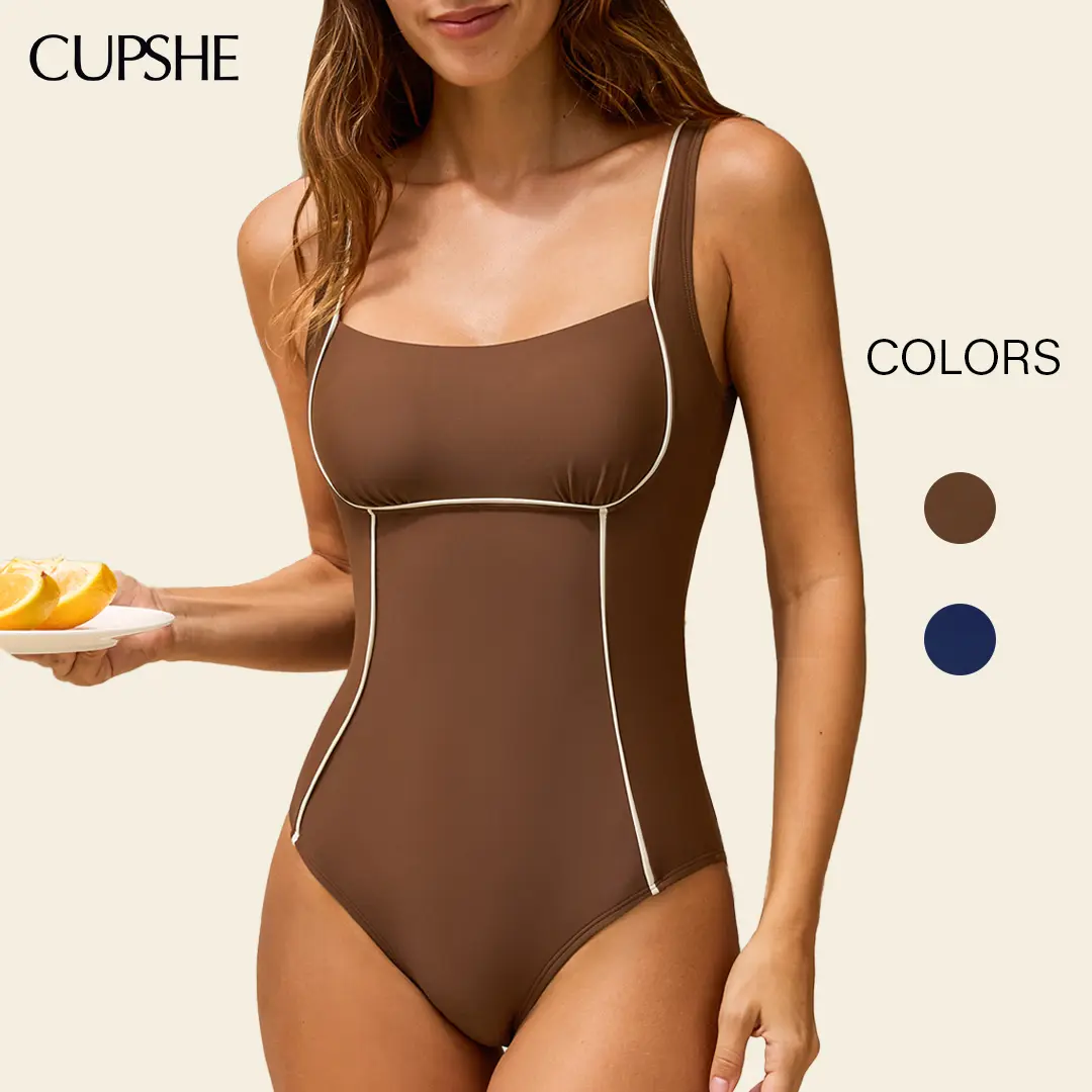 CUPSHE SCULPTING ONE PIECE Square Neck High Waist Tummy Control | Contour Seam Slimming Swimsuit & Adjustable Tie Back Open Back Design – 2026 Minimalist Body Shaping Beachwear #summerfinds