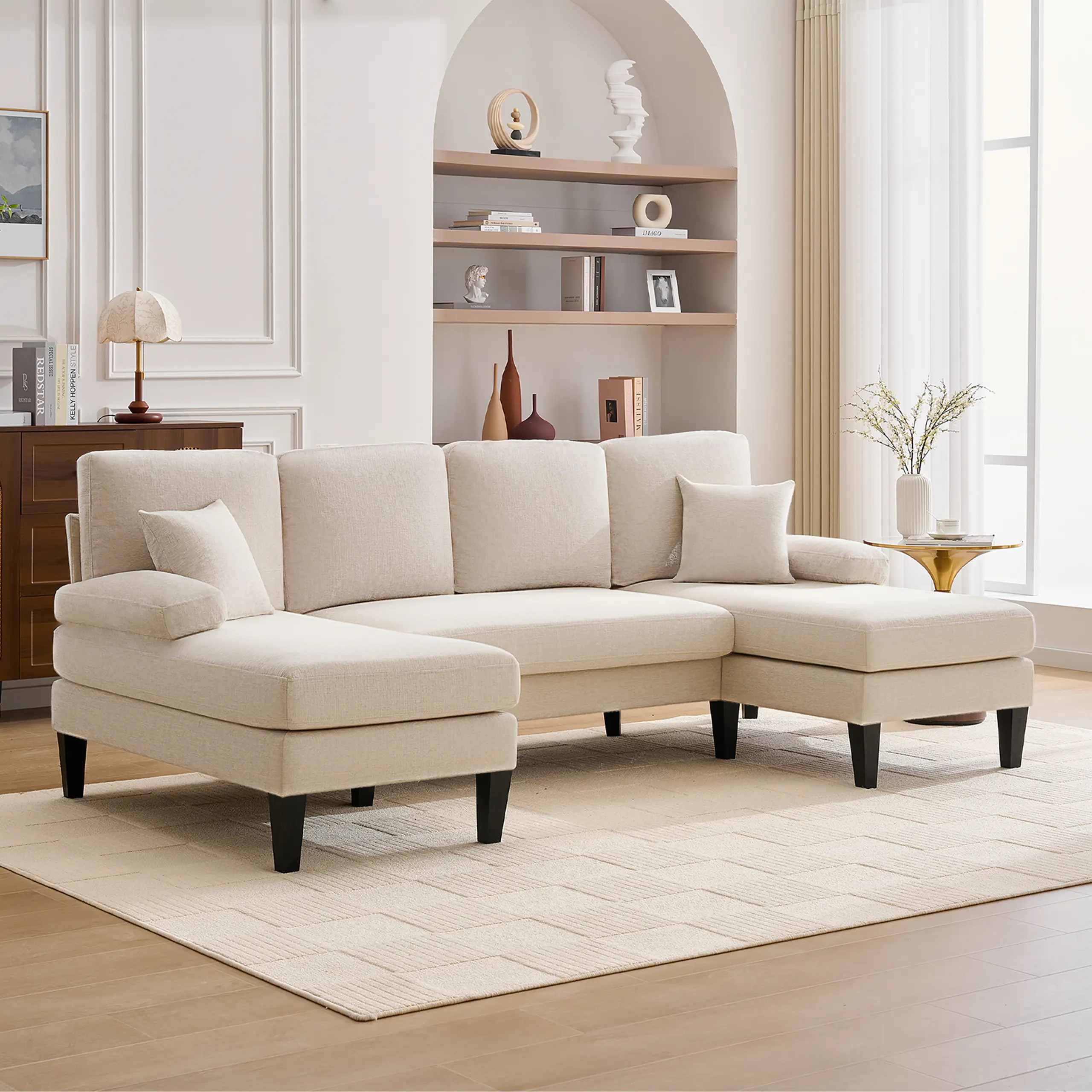 【2 Packages】98" U Shaped Couch with 18" Seat Height, Sectional Couches for Living Room, 4 Seater Couch Set with Double Chaise for Apartment, Living Room Sofas