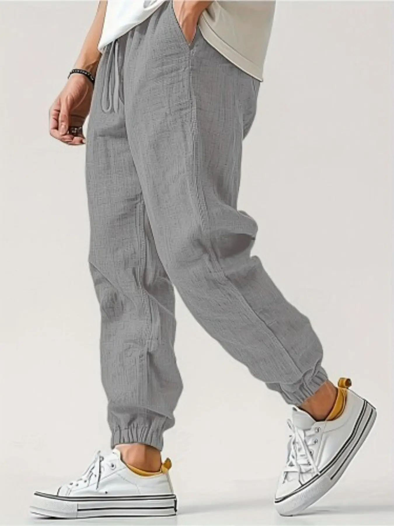 Men's Lightweight Linen Jogger Pants, Casual Elastic Waist Drawstring Trousers, Boho Comfy Trousers, Breathable Summer Beach Pants, Loose Fit Streetwear Joggers for Men, Casual Lounge Pants, Casual Outdoor Trouser, Jogging Pants