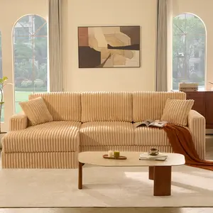 DealsforYouDays【4 Packages Shipping】Queen Sofa,Cloud Couch 113" Sectional Sofa, 3-Seater Modular Couch with Corduroy Upholstery, Deep Seats, High Backrest & Pocket Spring Cushions for Living Room, Fluffy Sofa Set,Modern Sofas,Couches, Left facing chaise