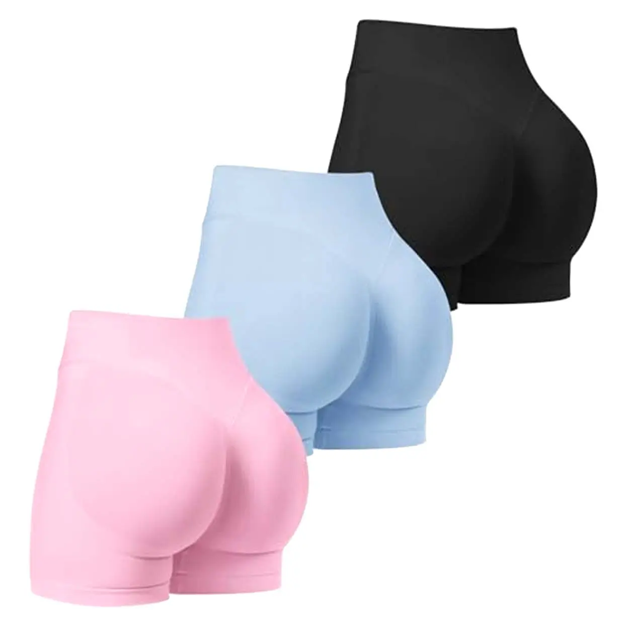 Women's 3Pcs High Waist Seamless Biker Shorts, Tummy Control, Butt Lifting Athletic Shorts for Gym, Yoga Workouts