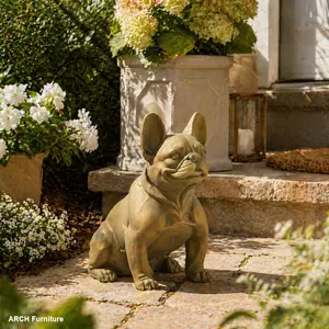 Rustic Gold Arch French Bulldog Cast Stone Garden Sculpture - No Assembly Required, Outdoor Decor, Backyard Garden Accessories