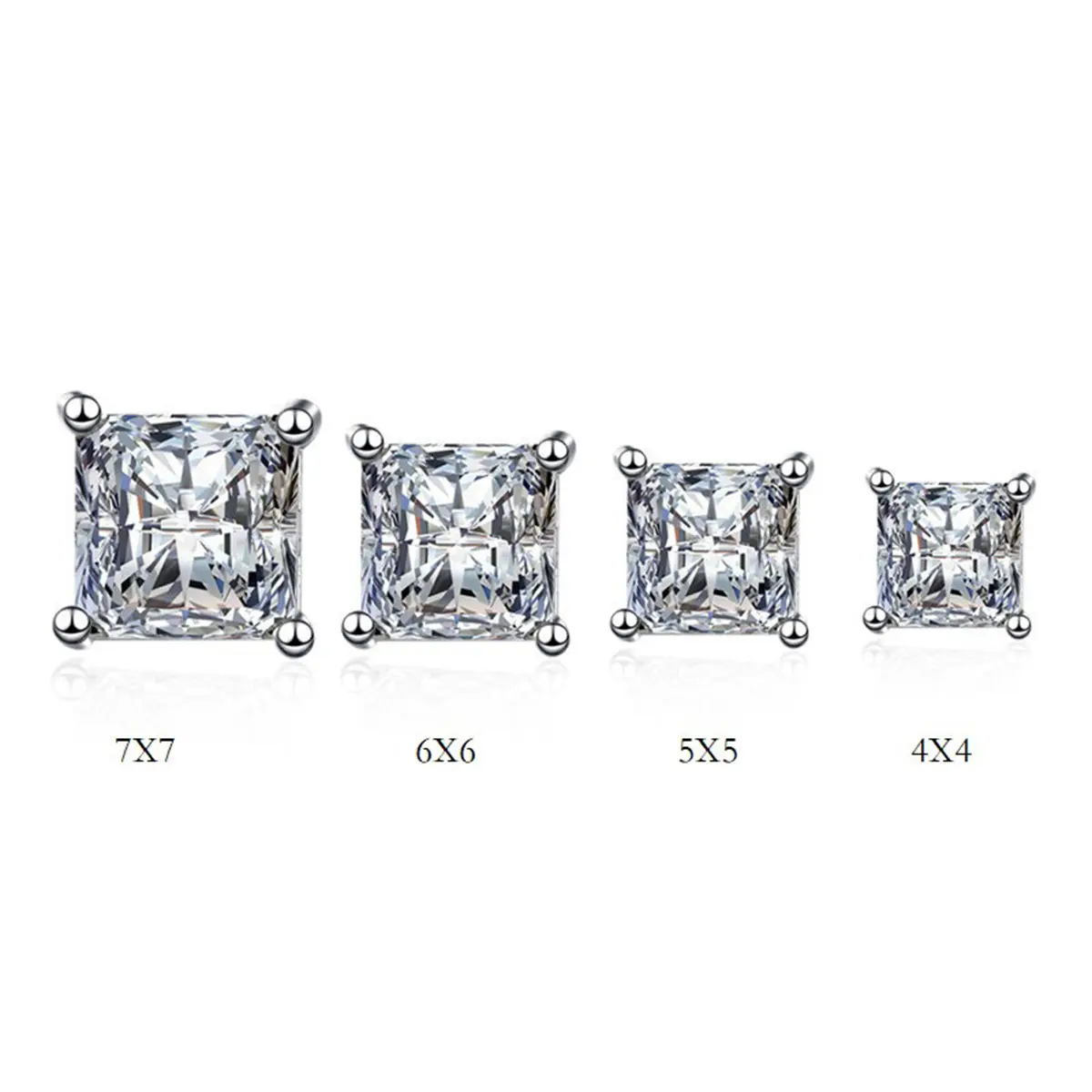 Square Cubic Zirconia Plain Prong Stud Earrings - Sparkling Ear Jewelry for Women, Men's Sensitive Ears Solutions, Exquisite 4-Prong Settings, Multi-Size Sets, High Quality Earrings, Earring Stack, Graduation, Men's Earrings