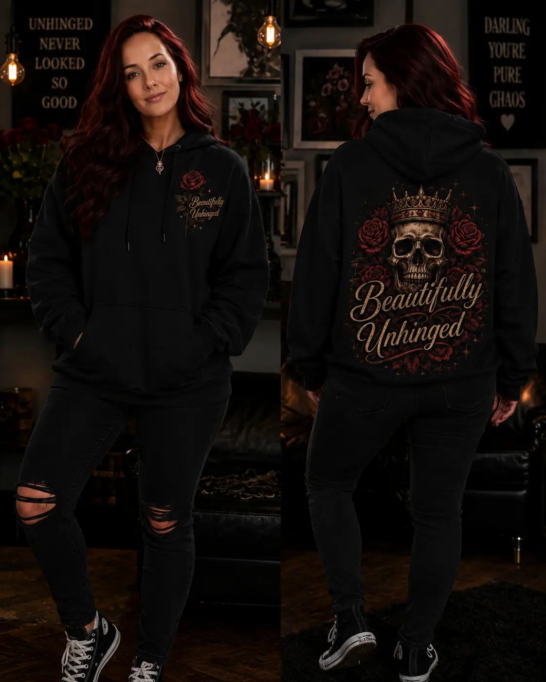 Beautifully Unhinged Skull Crown Hoodie