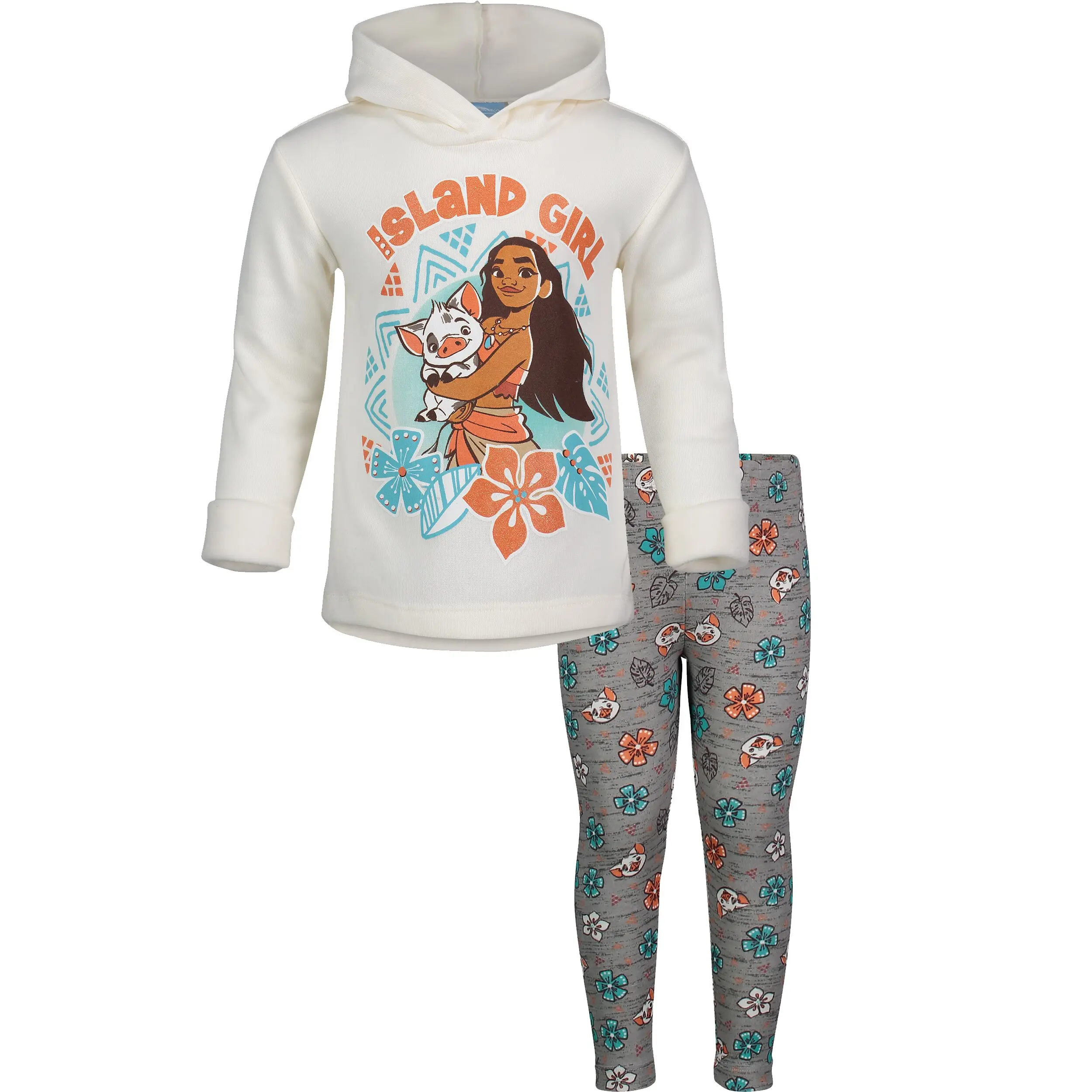 Disney Moana Girls' 2-Piece Hooded Neck Matching Set - Fleece Fabric Hoodie, Elastic Waist Leggings, Graphic Print Set for Toddler to Big Kid