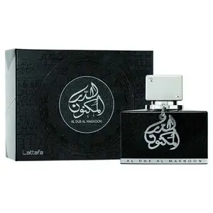 Lattafa Al Dur Al Maknoon Unisex Aromatic Fragrance EDP (3.3oz, 3.3-3.4oz Range) - Bergamot, Citrus Musk Amber, Earthy Woody Scent, Leather Base Notes, New in Box