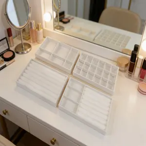 4 pcs velvet jewelry storage stand, multi-grid jewelry display board, for rings, earrings, bracelets, necklaces, brooches, watches, dressing table storage box, accessory storage box, fashionable storage box, multi-grid design, high-end velvet, Organiser