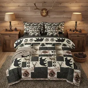 Feelyou 7-Piece Rustic Cabin Comforter Bed Set with Sheets, Western Bear Elk Deer Bedding, Farmhouse Lodge Wildlife Design, Country Forest Style for Adults, Adults Bedroom Accessories