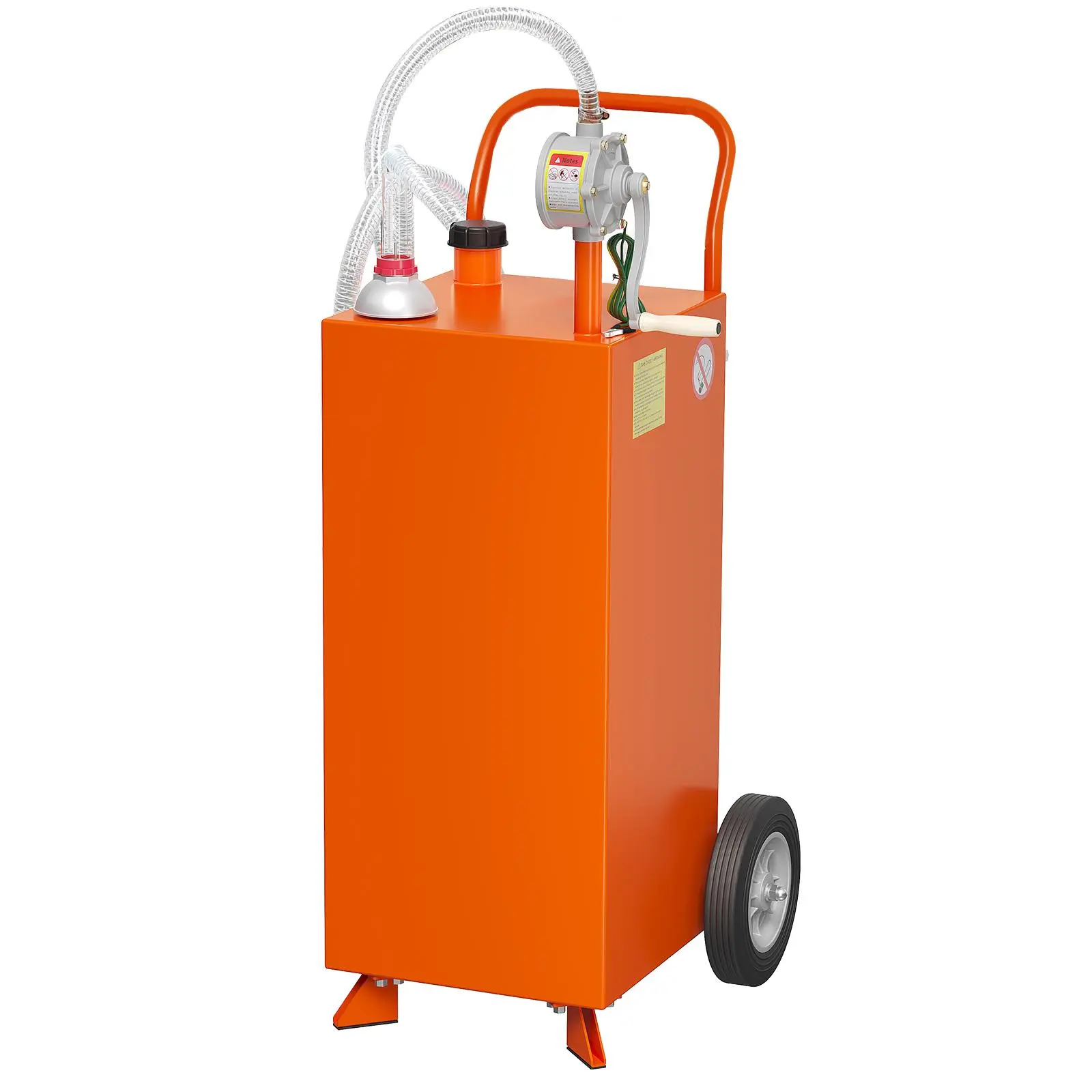 [Football Fan SeasonDeal] Portable Fuel Caddy with Manual Pump – Orange  35 Gallon Gasoline & fuel brand Transfer & Storage Tank, Steel Container with Hose & Nozzle for Cars, Lawn Mowers, ATVs, Boats, Outdoor Power Equipment