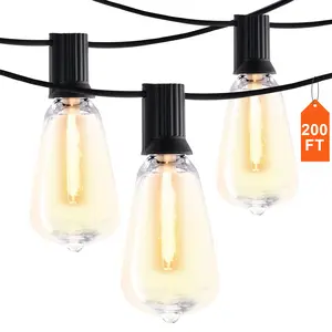 VEVOR LED Outdoor String Lights,  200FT, 2700K Dimmable Outside Patio Lights with 100 ST38 Shatterproof Bulbs E12 Socket Base, Waterproof Hanging Lights for Porch Backyard Garden Balcony Party Decor