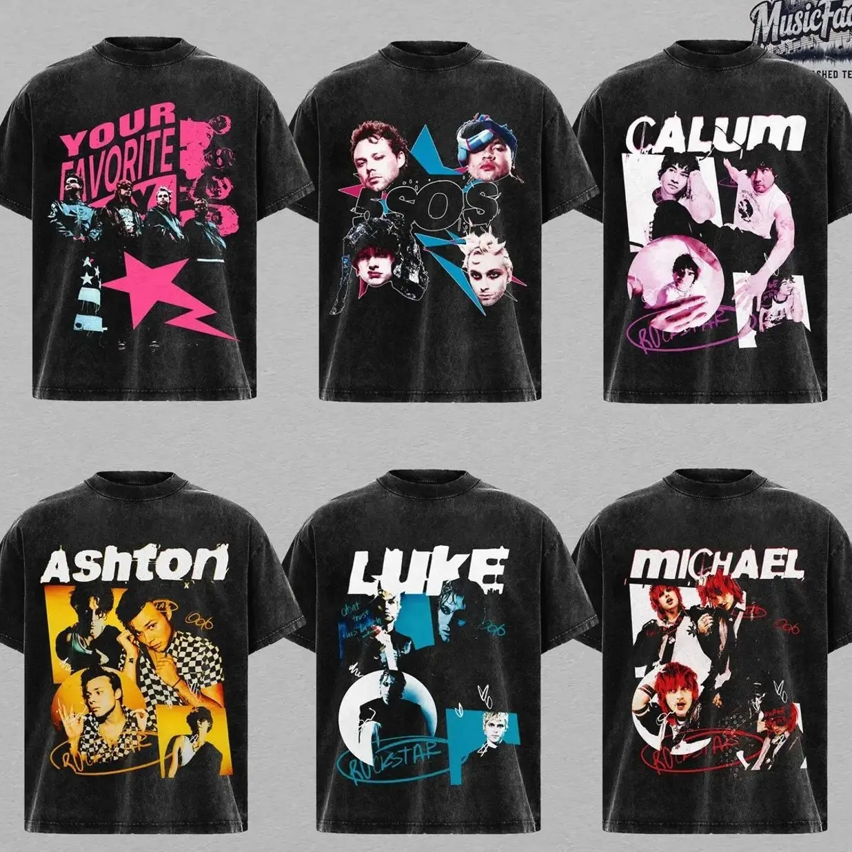 [Collection] 6 Designs 5 Seconds of Summer 5SOS Vintage Washed Oversized T-Shirt, 5SOS Band Graphic Tee, Luke Hemmings Ashton Irwin Michael Clifford Calum Hood Heavyweight Cotton Acid Wash Streetwear, Retro Pop Punk Rock Unisex Fan Merch Gift Shirt J9N