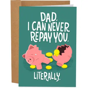 Hilarious Fathers Day Card - Funny Father's Day Cards for Dad - 5x7 Inch Individual Greeting Card with Kraft Envelope - Hand-Drawn Designs by Artists