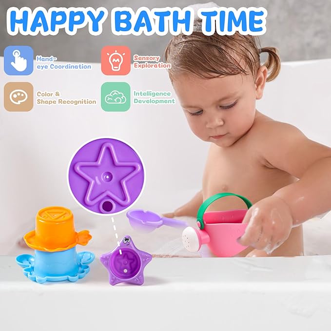 Baby Bath Toys for Toddlers Ages 1‑3 5PCS Mold‑Free Floating Water Toys for Bathtub Pool & Beach 1+ Year Old Baby Toys Gifts for Boys & Girls