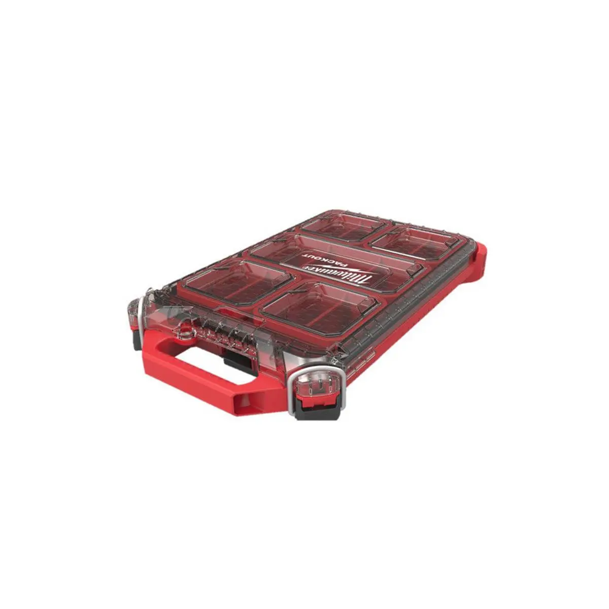 Milwaukee Electric Tool 249532 Packout Compact Low-Profile Organizer - Water-Resistant IP65 Sealed Portable Case with Heavy Latch, Transparent Design, 15 Removable Bins for Small Parts Storage