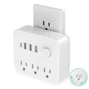 Wall Mounted Socket with 3 Outlets & 3 USB-A Ports, Surge Protector Power Strip with 180° Rotatable Design, Desktop Charging Station for Office School Travel