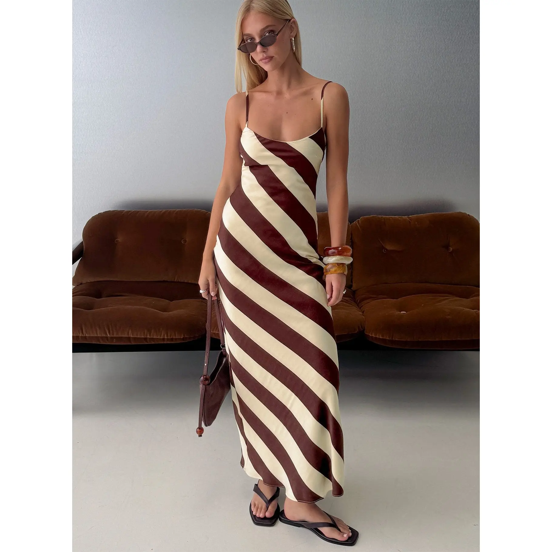 Rhodie Scoop Maxi Dress Brown / Cream Stripe