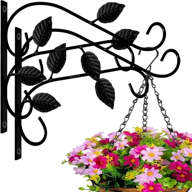 2pcs Outdoor Hanging Stands, 12 Inch Plant Hangers, Indoor & Outdoor Set of 2, Leaf Shape Metal Hanging Plant Stand, Wall Mounted Hooks, Wall Plant Holder, Hanging Planters, Hanging Plant Basket, Hanging Flower Pots