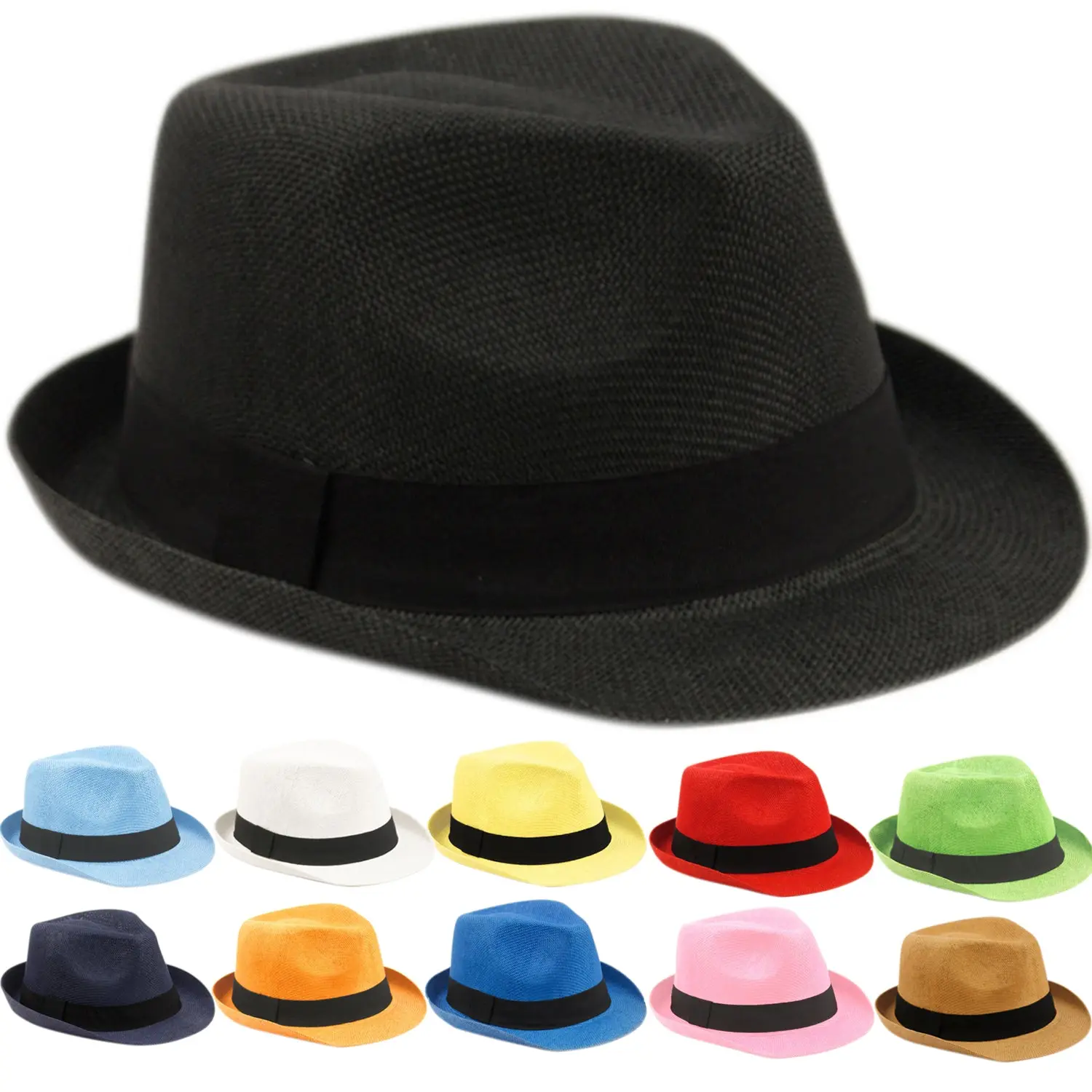 Unisex Straw Fedora Hat Trilby Cuban Sun Protection Panama Short Brim