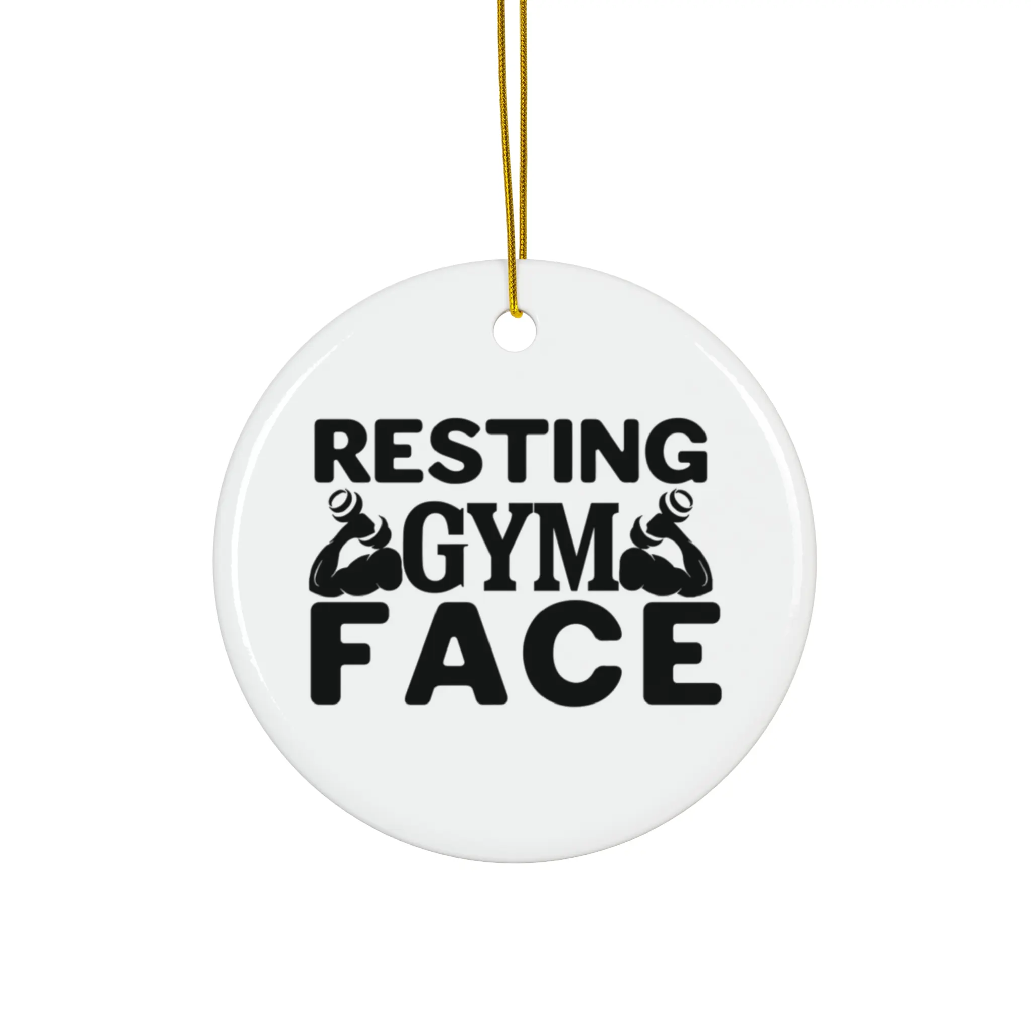 RESTING GYM FACE ORNAMENT, CHRISTMAS DECORATIONS, 3 INCHES CIRCLE ORNAMENT, CERAMIC ORNAMENT