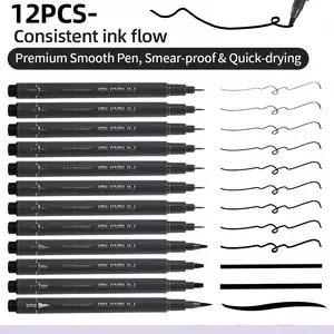 12pcs black sketching pens, 0.2mm~BR with multiple nibs, meeting different drawing needs, large-capacity waterproof ink pens, suitable for outlining, sketching, contour drawing, calligraphy writing, comics, hand-drawing, various nib sizes, dedicated for