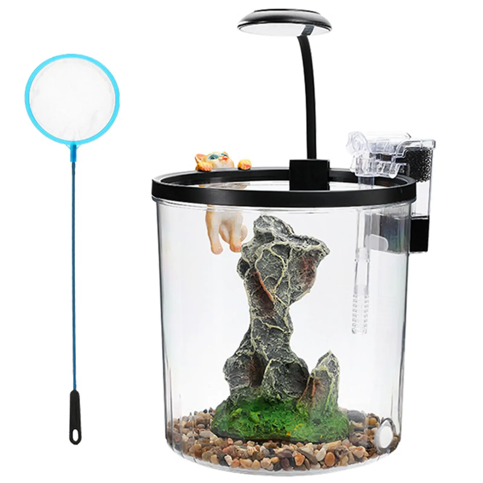 Small Fish Tank Starter Kit, 1.5 Gallon Plastic Shrimp Tank with Filter, LED Light, Fish Tank for Betta Fish, Guppy, Shrimp, Goldfish Beginner's Gift