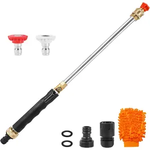 Upgraded Jet Nozzle High  Hose Nozzle for Garden Hose,Hydro Jet Nozzle Power Washer Wand for Garden Hose with 2 Different Nozzles and Quick Connectors for , Patio, Window Washing, Black