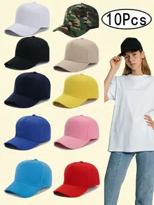 10 Pack Curved Brim Baseball Caps, Hip-Hop Casual Sun Hats, Lightweight Fitted Design, All-Seasons, Snap Closure, Hand Wash Only