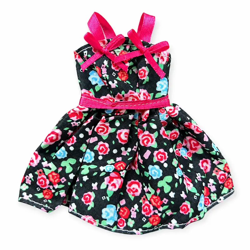 Floral Print Mini Dress Outfit for Bendable Dolls - Cute Fabric Dress with Bow Detail, Desk Decor Accessory, DIY Styling Item, Gift for Doll Enthusiasts