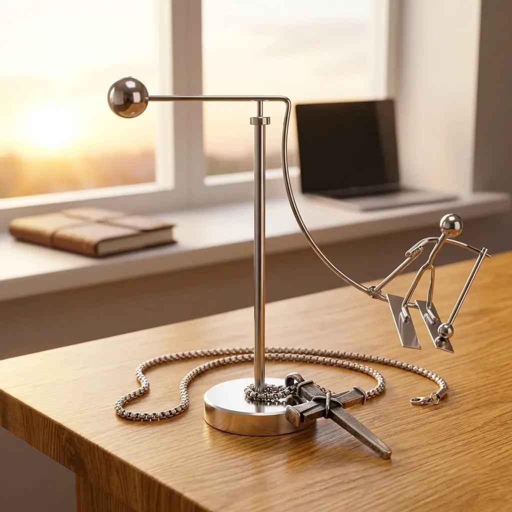 Premium Metal Kinetic Balancing Sculpture, The Skier Physics Science Motion Art with Stand, Luxury Stainless Steel Tabletop Statue for Home Office Desk Decor