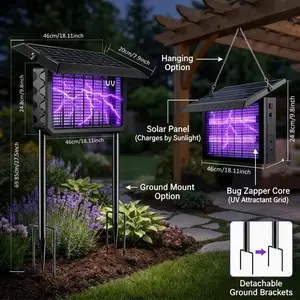 XL Size Rechargeable Solar Bug Zapper - Mosquito Eliminator, IPX5 Waterproof, 8000mAh Battery, 4500V Heavy Duty, Detachable Solar Panel, for Indoor, Outdoor, Patio Use,summervibes