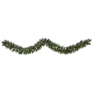 9' Frstd Swiss Pine Garland w/Lites/Berries byearly Natural