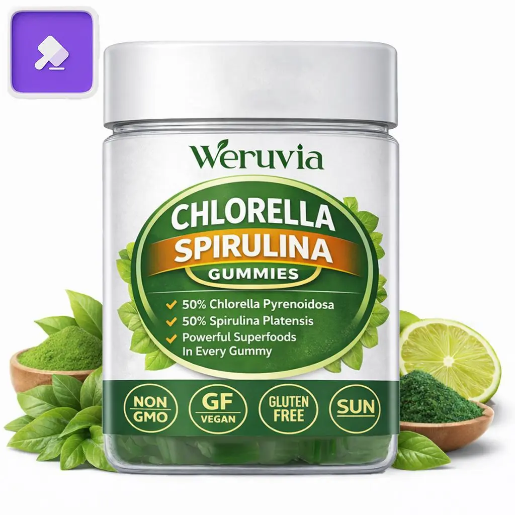 $1 AUCTIONS Certified Organic Edible Chlorella & Spirulina Gummies - Top-Grade Natural Ingredients Dietary Supplement with Vitamin C, Algae, Enzymes, Chlorophyll, Plant Protein (60 Count) for Health & Fitness Support