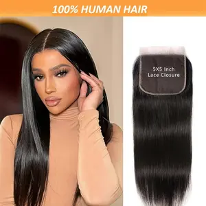 Wholesale NEW Arrived 5x5 HD Lace Closure Straight Human Hair, Part, Pre-Plucked with Baby Hair, Natural Color, for Women