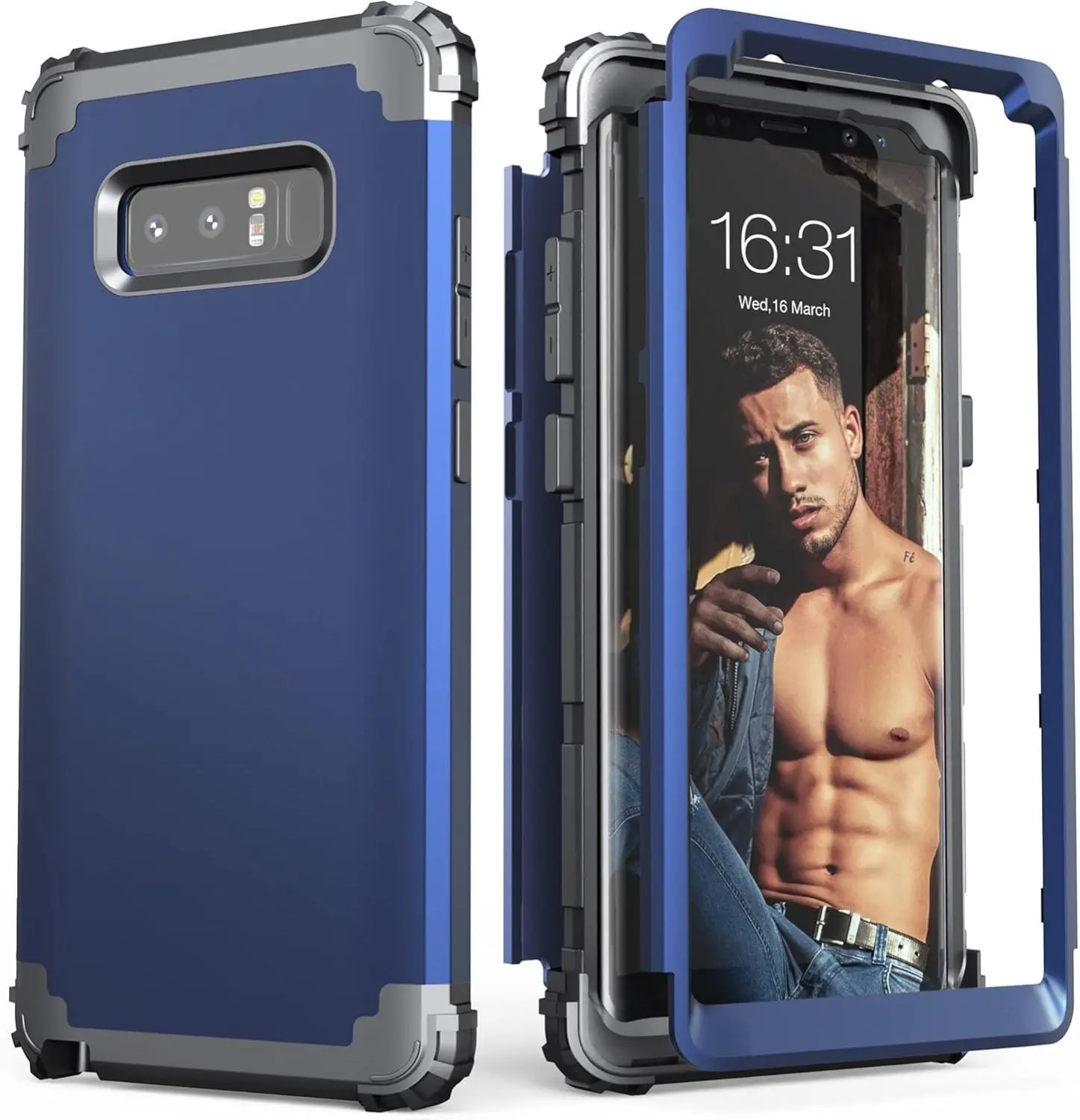 Galaxy Note 8 Case Blue for Men 3 in 1 Shockproof Slim Hybrid Heavy Duty Protection Hard PC Cover Soft Silicone Rugged Bumper Full Body Cover for Galaxy Note 8 6.3 Inch 2017 Released