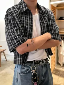 Men's Casual Plaid Short Sleeve Shirt, Classic Checkered Design, Button Front, Breathable Fabric, Regular Fit, Street Style