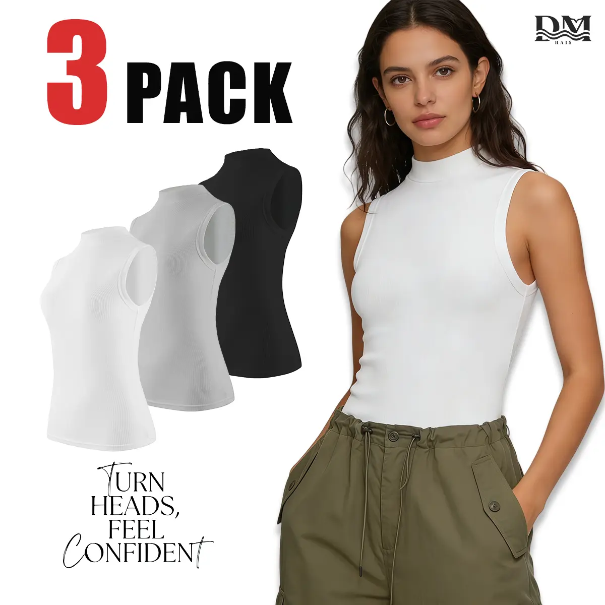 Women’s Mock Neck Sleeveless Tank Top – Slim Fit High Neck Basic Top for Casual, Work, Travel & Daily Wear, Soft Stretch Fabric | 3 Pack solid round neck tank top layering essential workout,back to school,back to school shopping
