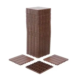 22 Piece Interlocking Deck Tiles, DIY Modular Floor for Porch, Poolside, Balcony, Indoor Outdoor Use, Wood Grain Pattern, Flooring