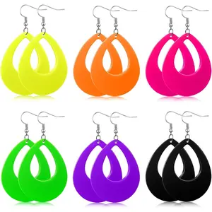 6 Pairs 80s 90s Neon Earrings Lightning Earrings for Women Halloween Costume Dancing Glow Accessory