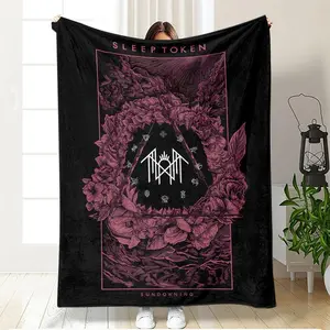 Sleep Token Pattern Flannel Blanket, Soft Warm Throw Blanket, Air-conditioned Room Blanket, Warm Nap Blanket for Home & Office, Flannel Fleece Blankets, Cozy Throw Blanket, Contemporary Look