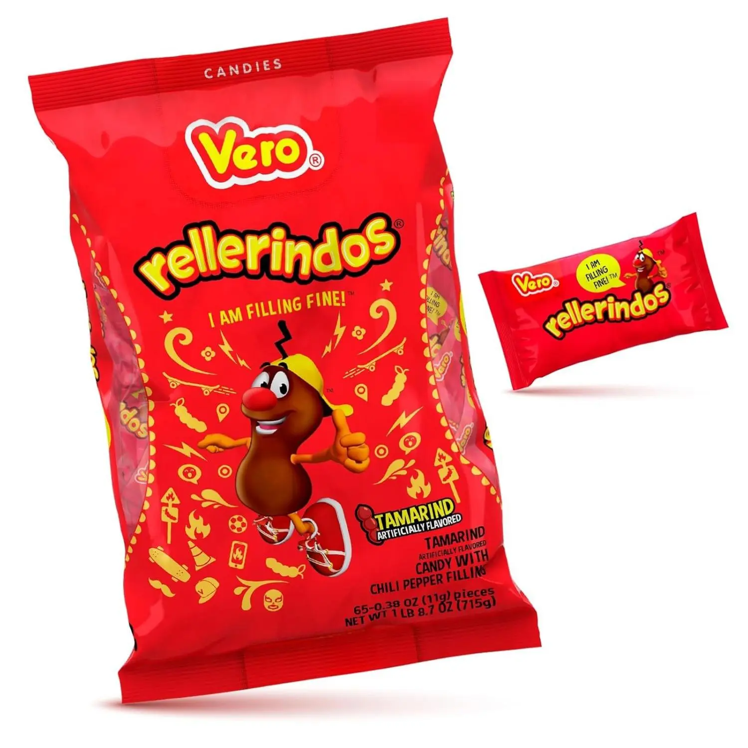 Vero Rellerindos Tamarind Flavor Hard Candy 65 Units Authentic Mexican Candy Individually Wrapped Perfect for Parties Piñatas & Snacks Spicy