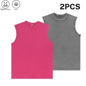 Pack of 2 sleeveless cotton tank tops, American street style, distressed washed look, highly elastic and skin friendly fabric, suitable for gym workouts, everyday casual wear, versatile basic men’s apparel Muscle Wash Unisex Acid fathersdaygift