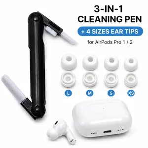 AirPods Pro 1 & 2 Silicone Ear Tips Set (XS/S/M/L, 4 Pairs) + 3-in-1 Cleaning Pen | Easy Fit Replacement Earbuds + Deep Cleaning Tool Kit