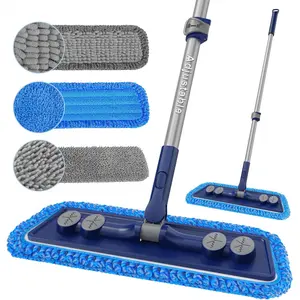 Microfiber Mops for Floor Cleaning - 3 Thickened Washable Pads - Floor Dusters for Hardwood with 55" Adjustable Handle - Wet Dry Dust Mop for Pet Hairs Walls Tile Wood Laminate Home Kitchen