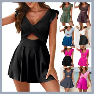 Women's Ruffle Swim Dress | Cross-Back | Tummy Flattering Modest Swimwear swimsuits